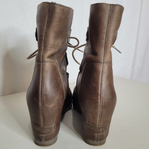 Sorel Brown Waterproof Distressed Leather Lace-Up City Wedge Boot - Size 8 - Picture 6 of 15